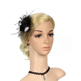Flapper Headband Roaring 20s Headpieces Flapper Accessory Fascinators for Women Great Gatsby 1920s Headbands Vintage Headpiece Hair Clip C17-Black