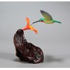 Hummingbird Sculpture w/Orange Flower by John Perry on Burl Wood