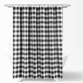 Hopomoon Black and White Gingham Shower Curtain, Farmhouse Boho Plaid Design Standard Bathroom Decor Curtain Machine Washable with 12 Hooks, 72 x 72 Inch