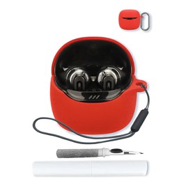 Case for JBL Tune Flex 2-True Wireless Noise Cancelling Earbuds,Soft Protective,Shockproof, BOVUGAC Silicone Case Cover with Keychain & Cleaning Kit & Lanyard-Red