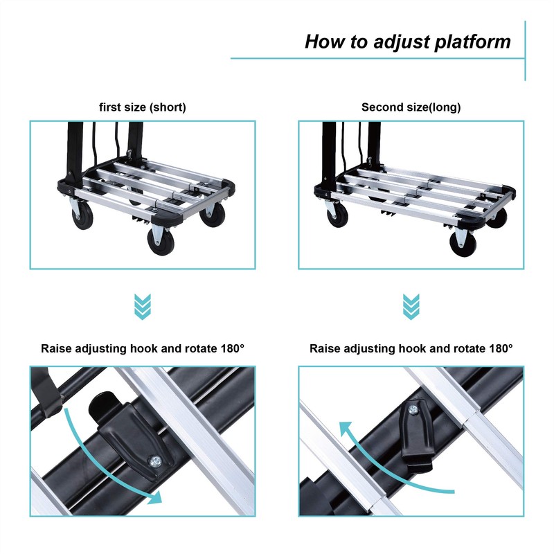 Foldable Push Cart Aluminum Alloy Platform Cart with 4-Wheel, 330-LB