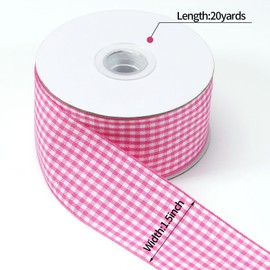 PQZKLDP Pink 1 1/2 inch Plaid Ribbon Roll 1.5inch 20 Yards Checked Polyester Gingham Ribbon Flower Bouquet Wreath Gift Wrapping Ribbon for Crafts-Bow-Chirstmas Day-Home & Party Decor