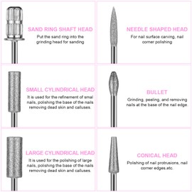 Professional Diamond Cuticle Nail Bits Kit - 22Pcs Nail Drill Bits with 12Pcs Sanding Bands, 3/32 Inch Cuticle Remover Bits for Acrylic Nail Manicure Pedicure Tools