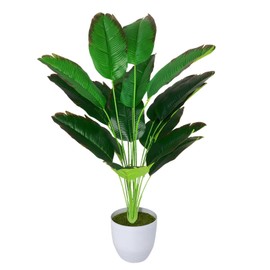 AIVORIUY Kunstpflanzen Groß Areca Kunstpalme im Topf Plastik Künstliche Pflanze Tropical Palme mit Blättern Grün Fake Plant für Schlafzimmer Büro Garten Hochzeit Dekor (82cm Rot Paradiesvogel)