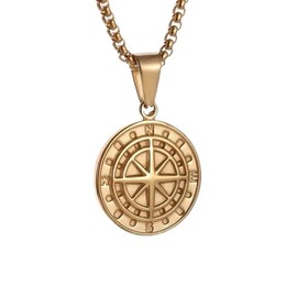 ALRNBY Compass Necklace for Women Men Dainty Gold Coin Necklace Pendant Non Tarnish Stainless Steel North Star Trendy Jewelry Gift (S1 Gold)