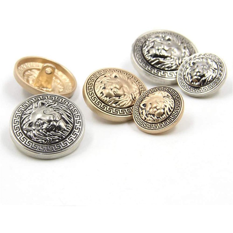 Pack of 10 Metal Button Set Lion Head Embossed Sewing