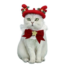 Aimondow Pet Christmas Cat Collar, Cute Breakaway Cat Bandana, Cat Dog Princess Costumes, Red Bowknot Xmas Party Birthday Bib Scarf for Kitten Puppy