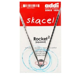 addi Rocket 2 Squared Ergonomic 16-inch (40cm) US 7 (4.5mm) Circular Knitting Needle, Textured Finish, Rounded Edges, Long Taper Sharp Tips, Blue Cord with 10 Colorful Stitch Markers