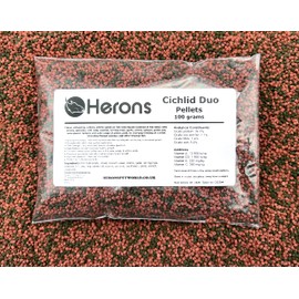 HERONS - Cichlid Duo Pellets, Premium Quality Fish Food For All Cichlids, Malawi Fish Food, No Fish Meal, With Omega-3 and 6 and Amino Acids, Colour Enhancing - 100 grams