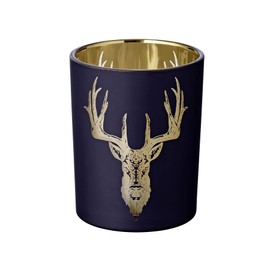 EDZARD Lio Lantern Height 13 cm Diameter 10 cm Matte Black Outside / Gold Inside with Stag Motif