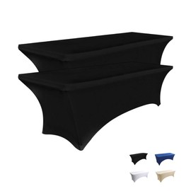 Sterakm 2 Pack 6FT Spandex Table Cover, Wrinkle-Free Reusable Rectangle Tablecloths, Washable Spandex Tablecloths, Elastic Table Cover for Banquet, Wedding, Festival,Parties, Black, 72"×30"×30"