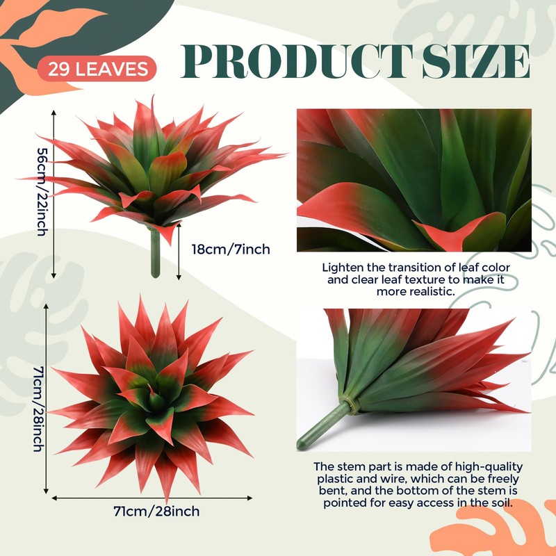 Giegxin 2 Pack 28 Inch Artificial Agave Plants Red UV