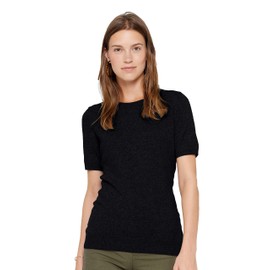 State Cashmere Women’s Essential Short Sleeve Crewneck Sweater 100% Pure Cashmere Classic Tee Pullover (Black, X-Large)