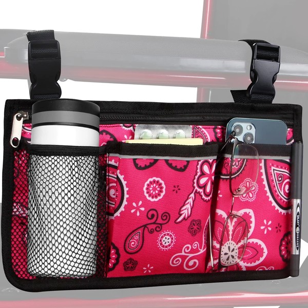 Wheelchair Storage Bag, Armrest Bag with Cup Holder and Reflective