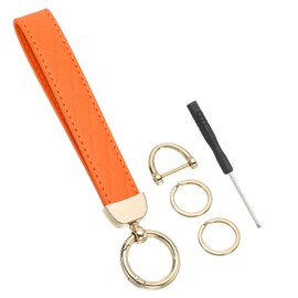 [PATIKIL] Leather Wristlet Key Chain PU Car Key Chain Holder Universal Decorative Wrist Key Chain with 2 Key Rings for Men and Women with Anti-lost D Ring and Driver Orange