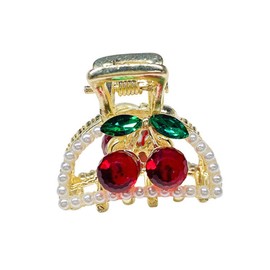 OHPHCALL Rhinestone Cherry Hair Clips for Women Small Design Hair Accessories for Girls Elegant Half-moon Shape Clamps for Makeup and Bathing