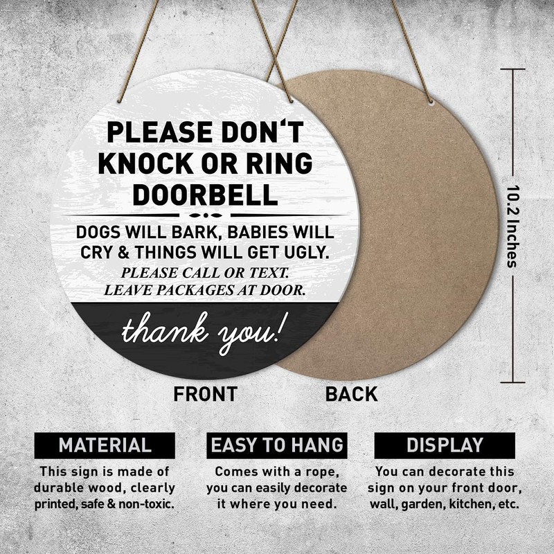 Do Not Knock or Ring Doorbell Sign, Funny Don't Knock