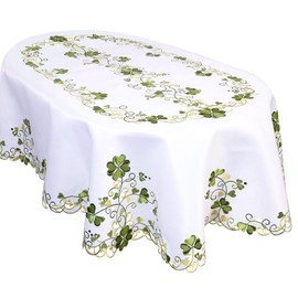 Grelucgo Embroidered Shamrock Tablecloth, St. Patrick's Day Decor (60x88 inches Tablecloth)