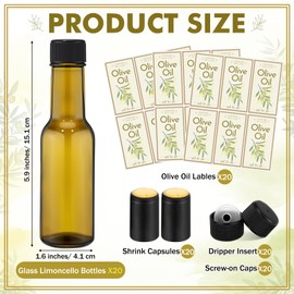 Havawish 20 Pcs 3oz Homemade Olive Oil Bottles Hot Sauce Glass Bottles with Leak Proof Screw Cap Funnel Clear Bottle for Storing Homemade Olive Oil Wedding Baby Shower Holiday Gifts Favors (Green)
