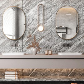 NEUWEABY Oval Bathroom Mirror Capsule Wall Vanity Mirror, 2 Pieces 20"x30" Pill Mirrors Wall Mounted Mirror, Large Modern Mirror with Gold Metal Frame, Decor for Entryway, Bedroom, Living Room