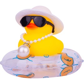 MuMyer Duck Car Dashboard Decorations Rubber Duck Car Ornaments for Car Dashboard Decoration Accessories with Mini Swim Ring Sun Hat Necklace and Sunglasses(Z9)