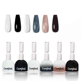 CAMILA ¿ 6pcs 15ml Gel Nail Polish Set,Black White Mix Dark Green Non-Toxic & Quick Dry Long-Lasting Semi-Curing Soak Off Gel DIY Home Salon Design Manicure Gifts for Women Girls(Black White,N)