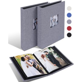 NESCL Small Photo Album 5x7 2 Pack Each Holds 56 Pictures, Linen Cover with Front Window Picture Photo Book Vertical Pockets for 5x7 Mini Albums Wedding Baby Girls Kids (Grey)