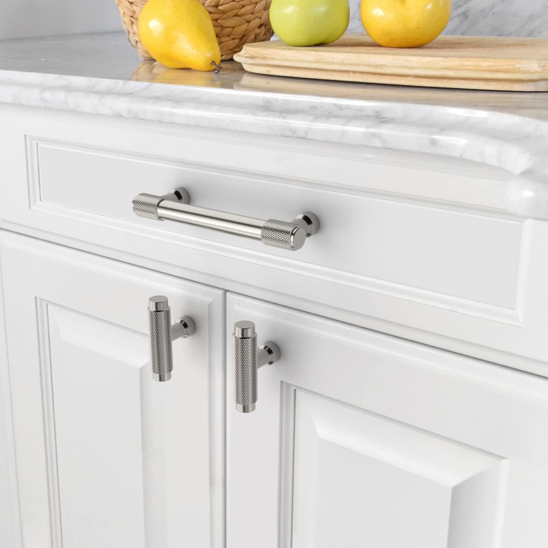 Amerdeco 10 Pack Brushed Satin Nickel Knurled Cabinet Pulls 3