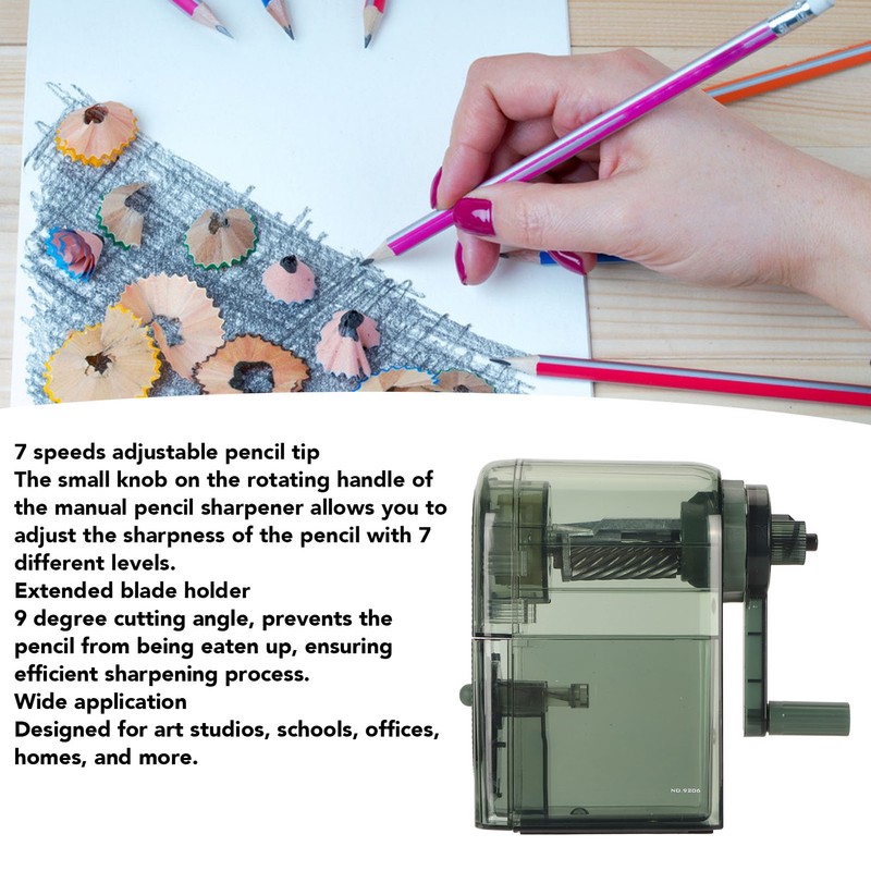 Manual Pencil Sharpener 7 Speeds Adjustable Pencil Tips Portable Handheld