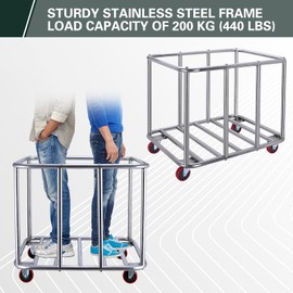 Commercial Laundry Cart with Wheels,11.35 Bushel Commercial Laundry Hamper,Industrial Rolling Laundry Basket with Sturdy Stainless Steel Frame and Oxford Bag for Home Hotel 440 lbs (Blackish Green)