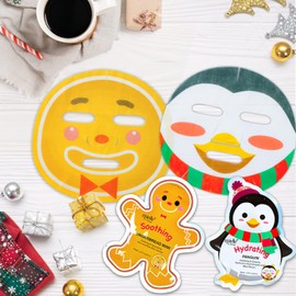 Epielle Surtido de mascarillas de personajes navideños para Navidad, Papá Noel, reno, muñeco de nieve, elfo, pan de jengibre, pingüino (paquete de 6) Regalos de vacaciones, ideas de regalo de Navidad y rellenos de calcetines Regalo de fiesta de cumpleaños