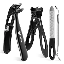 Nail Clippers for Seniors, CLPPNA Wide Jaw Fingernail Clippers and Angled Head Toenail Clippers for Thick Nail, 4 Pack Professional Nail Clippers for Men, Women&Pregnant, Black