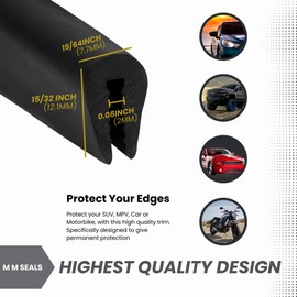 Black U Channel Edge Trim Seal EPDM 15/32" high x 19/64" Wide (25 Feet)