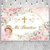 AIBIIN 7x5ft Pink Mi Bautizo Backdrop for Girls Baby Shower