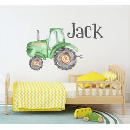 Tractor Name Wall Decal for Kids - Green Tractor Stickers for Bedroom - Farm Wall Decor for Kids Room - Custom Boys Girls Playroom Barn Nursery Decoration Art Mural Vinyl Sticker