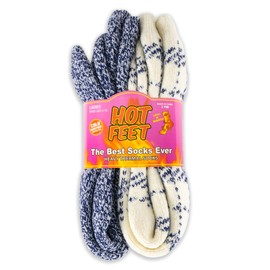 HOT FEET 2 Pack Warm Cozy Thermal Socks for Women - Thick Insulated Crew for Cold Winter Weather. Denim / Buffalo Plaid