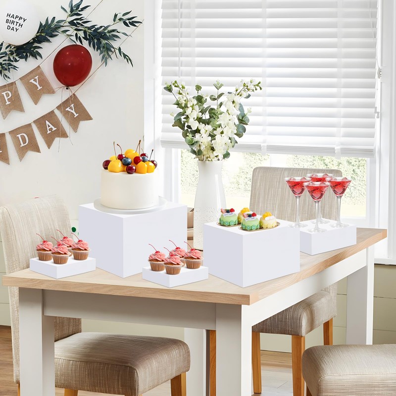 ejonirinjonir 4pcs Acrylic Display Risers,Dessert Table Display Set,White Cupcake Stand