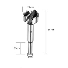 SUQIN Professional Forstner Drill Bit Diameter 26 mm, Flat Wing Drill, Branch Hole Drill, Hinge Hole Drill, Pot Drill, Forstner Cutter with Round Shank for Drilling in Wood, Plastic, Plywood