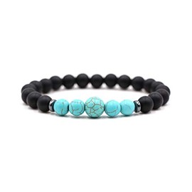 MiniJewelry Black Lava Bead Turquoise Bracelet for Men Women Elastic Stretch Blessing 8.5mm