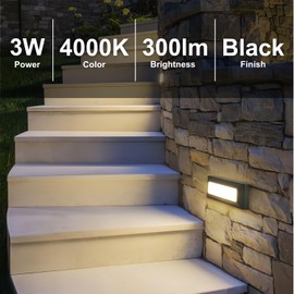 ZONK LED Step Lights 110V-240V Line Voltage, 3W 4000K Non-dimmable Waterproof IP65 Outdoor Stair Lights for House (1 Pack)