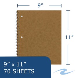 Roaring Spring Case of 24 College Ruled Spiral Notebooks, 11"x9" 1 Subject, Decorate your Own Cover, Brown Writeable Cover, 20# Heavy Paper, Ink What You Think, Made in the USA
