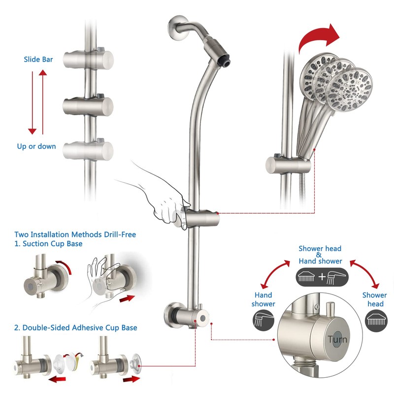 UCLIMAA High Pressure 48-Settings Shower Head with Handheld Shower,Drill-Free 3-Way