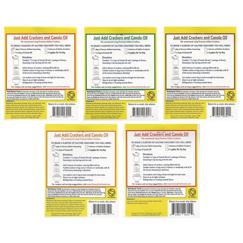 Savory Saltine Seasoning, 1.4 Ounce, Sampler Set, 5 Flavors, 5