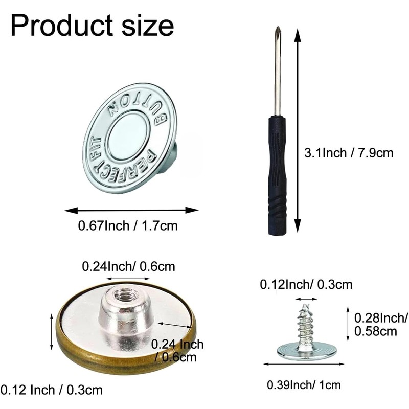 No-Sew Jeans Button Replacement Kit, 10 Sets Metal Snap Tack