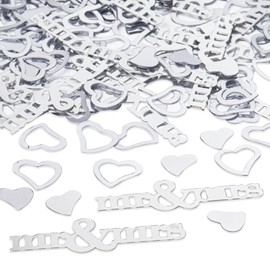 Mr and Mrs Confetti Silver Heart Confetti Wedding Table Decoration Wedding Heart Throwing Dinner Table Scatter for Bridal Showers Engagement Birthday Party Decor