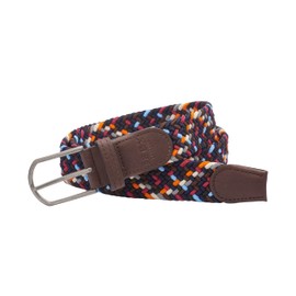 Ibex England | Repreve Woven Stretch Belt | Made from Recycled Plastic Bottles | Sustainable & Eco-Friendly | Dark Blue Multicolour | Size 30-34"