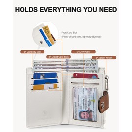 BOSTANTEN Small Wallet for Women Leather RFID Blocking Card Holder Bifold Compact Wallets With Zipper Coin Pocket Brown＆White