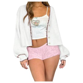 SOLY HUX Women's Button Down Cardigan Sweater Drop Shoulder Long Sleeve Casual Outerwear Solid White Medium