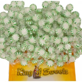 Spearmint Starlight Mints 1 Pound Bag Green & White, Individually Wrapped in a Resealable Bulk King of Sweets Bag