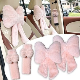 UINSUE Car Neck Pillow 2PCS Plush Bowknot Car Headrest Pillow – Comfortable Neck Support for Driving Soft Touch Fabric Car Pillow Cute Girl-Style Interior Decor (Pink Set 4 Pcs)